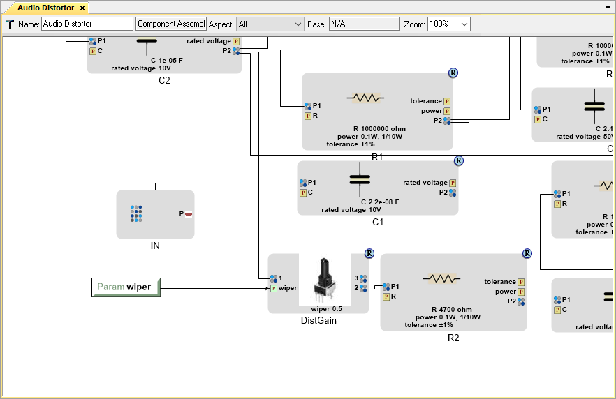 Component Assembly Representing the Distortion Circuit of a Guitar Preamp