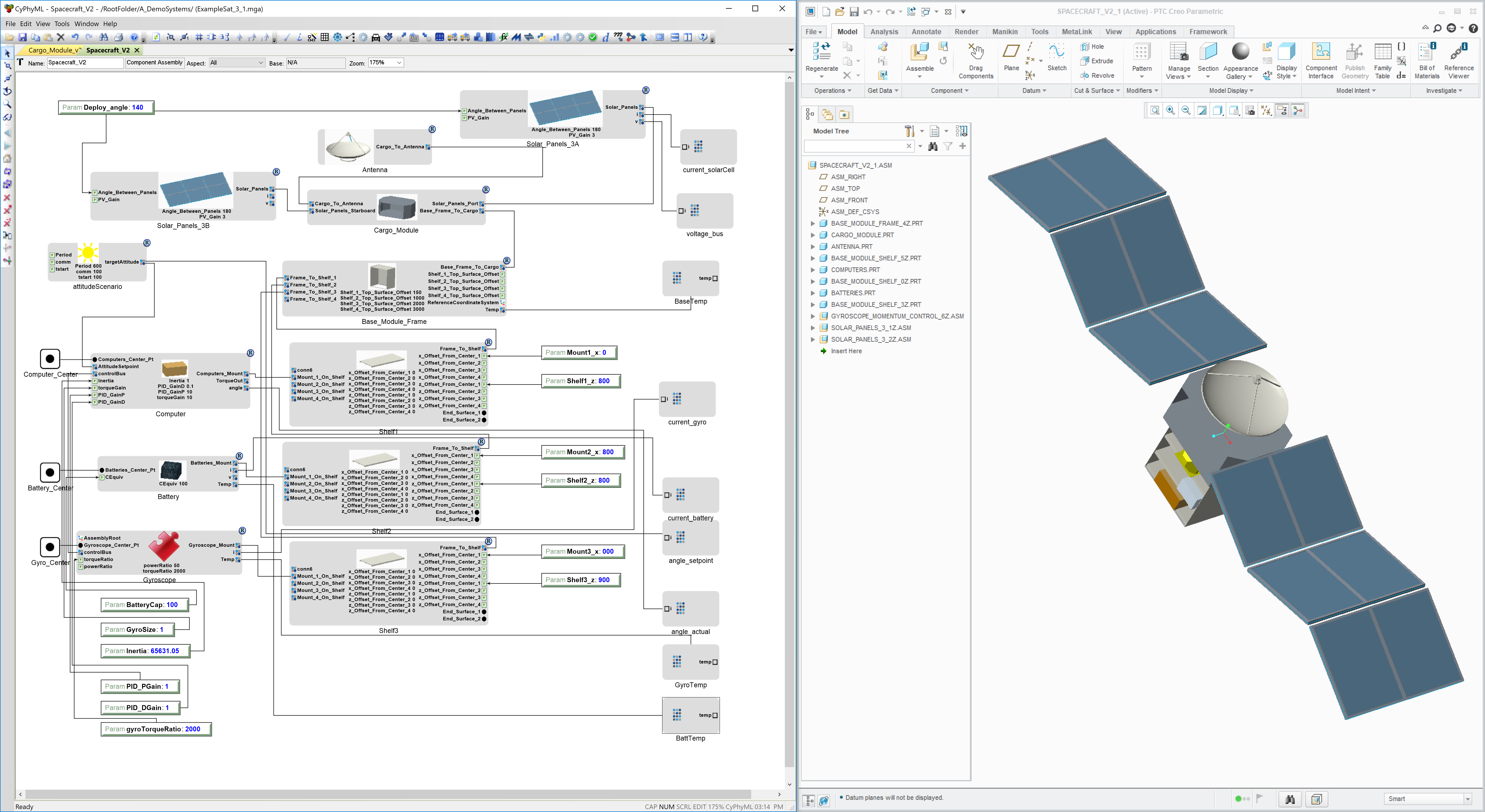 Image of the Spacecraft Component Assembly and CAD Representation